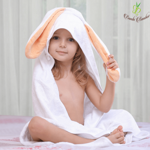 Amber Bunny Hooded Towel &amp; 2 Washcloths made of Bamboo Muslin