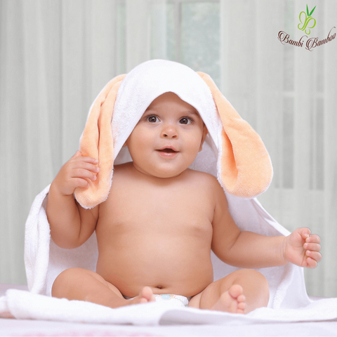 Amber Bunny Hooded Towel &amp; 2 Washcloths made of Bamboo Muslin