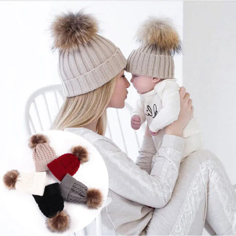 winter hat for mother and baby
