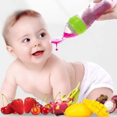 silicone baby bottle with spoon