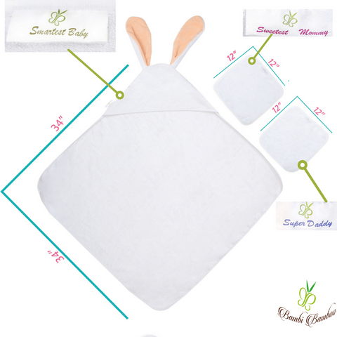 Amber Bunny Hooded Towel &amp; 2 Washcloths made of Bamboo Muslin