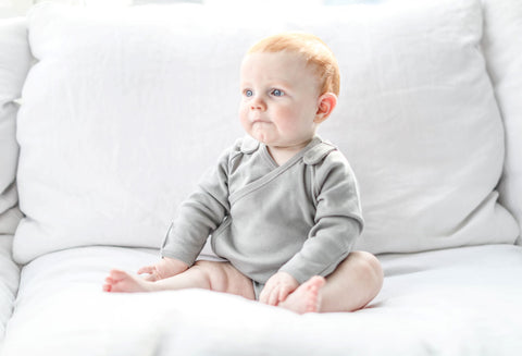 Elegant Long Sleeve Kimono Baby Bodysuit + Bib - Grey