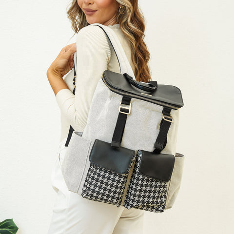 diaper backpack with houndstooth pattern