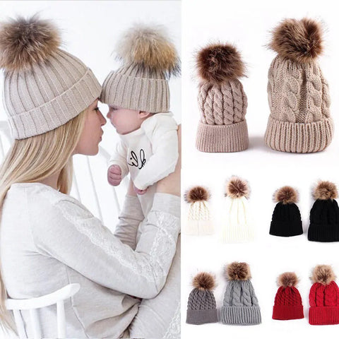 winter hat for mother and baby
