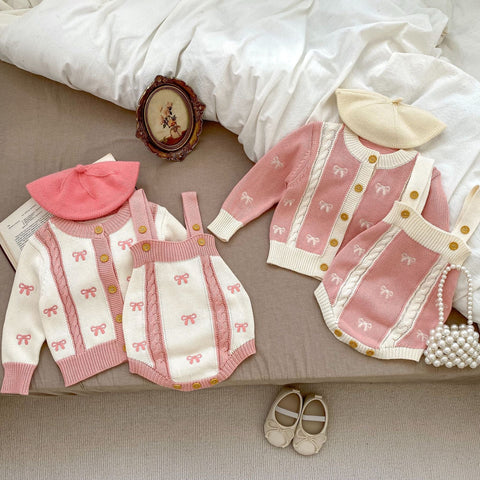 Cute Baby Cardigan Set with One-sies