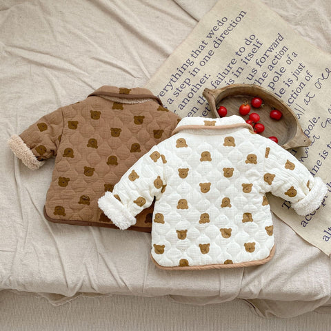 Warm quilted cotton coat with bear motif for baby