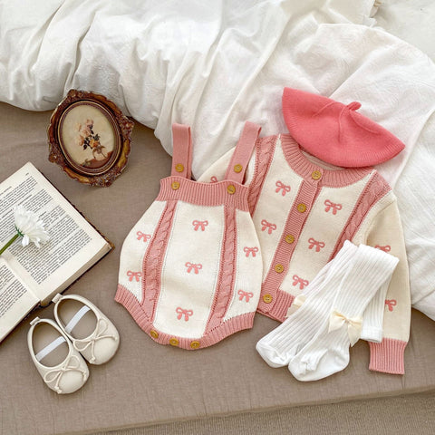 Cute Baby Cardigan Set with One-sies