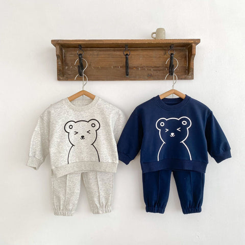 Toddler Casual Clothes with Cute Bear Graphic Hoodie Sets