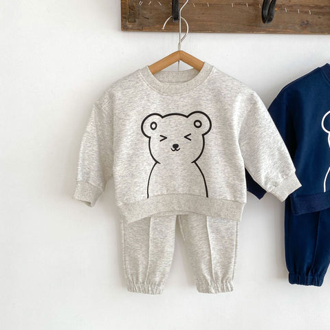 Toddler Casual Clothes with Cute Bear Graphic Hoodie Sets