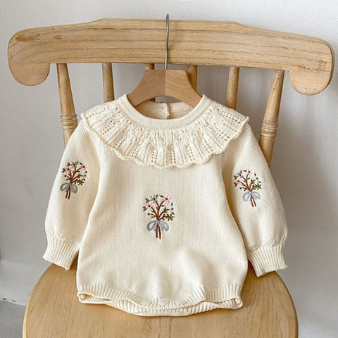 Knitted onesies with autumnal design