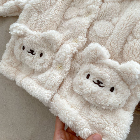 Baby Little Bear Plush Cardigan Combo with Long Pants Winter