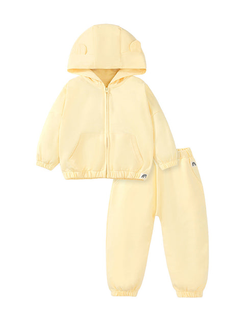 Spring And Autumn Girls Tracksuit Solid Yellow