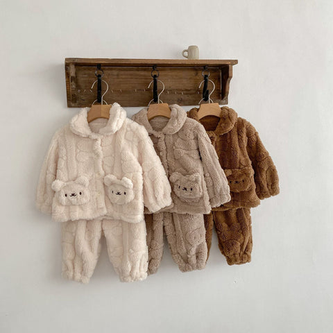 Baby Little Bear Plush Cardigan Combo with Long Pants Winter