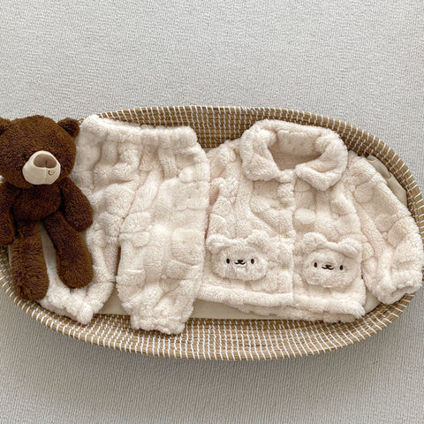 Baby Little Bear Plush Cardigan Combo with Long Pants Winter