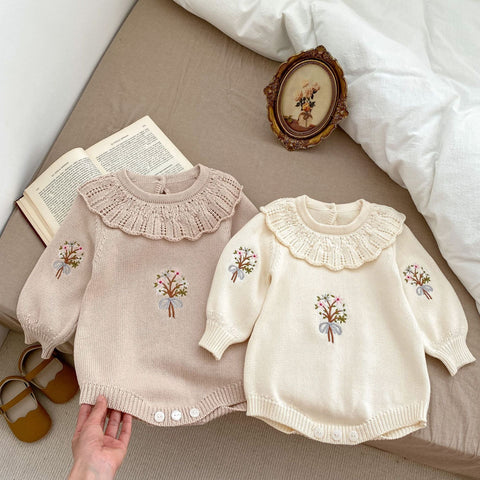 Knitted onesies with autumnal design