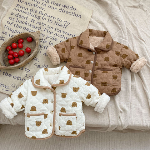 Warm quilted cotton coat with bear motif for baby