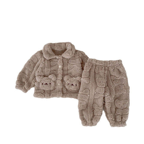 Baby Little Bear Plush Cardigan Combo with Long Pants Winter