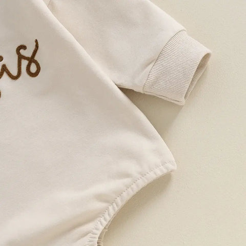 Matching rompers and sweater outfits for sisters with Sister Logo and long sleeves